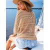 CUPSHE Women Swimsuit Cover Ups Crochet Hollow Out Half Sleeve Beach Coverup Tops(Light Brown)