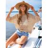 CUPSHE Women Swimsuit Cover Ups Crochet Hollow Out Half Sleeve Beach Coverup Tops(Light Brown)