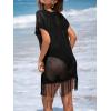 CUPSHE Women Swimsuit Cover Ups Crochet Hollow Out Short Sleeve Beach Coverup Dresses for Summer Vacation(Black)