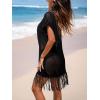 CUPSHE Women Swimsuit Cover Ups Crochet Hollow Out Short Sleeve Beach Coverup Dresses for Summer Vacation(Black)