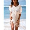 CUPSHE Women Swimsuit Cover Ups Crochet Hollow Out Short Sleeve Beach Coverup Dresses for Summer Vacation(White)