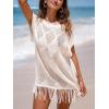CUPSHE Women Swimsuit Cover Ups Crochet Hollow Out Short Sleeve Beach Coverup Dresses for Summer Vacation(White)