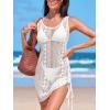 CUPSHE Women Swimsuit Cover Ups Lace Sleeveless Drawstring Bathing Suit Beach Coverup Dress(White)