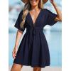 CUPSHE Women Swimsuit Cover Ups Plunge Neckline Elastic Short Sleeve Beach Coverup Dresses