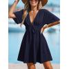 CUPSHE Women Swimsuit Cover Ups Plunge Neckline Elastic Short Sleeve Beach Coverup Dresses