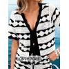CUPSHE Women Swimsuit Cover Ups Tops Knit Short Sleeve Striped Beach Vacation Outfits(Black)