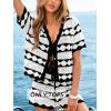 CUPSHE Women Swimsuit Cover Ups Tops Knit Short Sleeve Striped Beach Vacation Outfits(Black)
