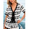 CUPSHE Women Swimsuit Cover Ups Tops Knit Short Sleeve Striped Beach Vacation Outfits(Black)