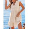 CUPSHE Women Swimsuit Coverup 100% Cotton Ruffle Hem Beach Cover Up Dresses(B-beige)