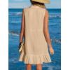 CUPSHE Women Swimsuit Coverup 100% Cotton Ruffle Hem Beach Cover Up Dresses(Beige)