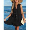 CUPSHE Women Swimsuit Coverup 100% Cotton Ruffle Hem Beach Cover Up Dresses(Black)
