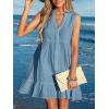 CUPSHE Women Swimsuit Coverup 100% Cotton Ruffle Hem Beach Cover Up Dresses(Lake Blue)