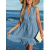 CUPSHE Women Swimsuit Coverup 100% Cotton Ruffle Hem Beach Cover Up Dresses(Lake Blue)