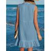 CUPSHE Women Swimsuit Coverup 100% Cotton Ruffle Hem Beach Cover Up Dresses(Lake Blue)