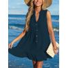 CUPSHE Women Swimsuit Coverup 100% Cotton Ruffle Hem Beach Cover Up Dresses(Navy)