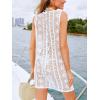 CUPSHE Women Swimsuit Coverup Lace Plunge V Sleeveless Summer Beach Cover Up Dress(White)