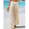 CUPSHE Women Swimsuit Coverup Pants Wide Leg Sheer Mesh Beach Pants with Side Pockets(Beige)