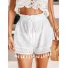 CUPSHE Women Swimsuit Coverup Shorts High Waist Tassel Beach Cover Up Shorts for Swimwear(White)