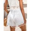 CUPSHE Women Swimsuit Coverup Shorts High Waist Tassel Beach Cover Up Shorts for Swimwear(White)
