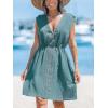 CUPSHE Women Swimsuit Coverup Sleeveless Swimwear V Neck Beach Cover Up for Summer 2024(Cyan)