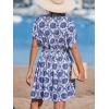 CUPSHE Women Swimsuit Coverup Swimwear Bathing Suit Cover Up Short Sleeve V Neck Beach Cover Ups Summer Dress(Blue)