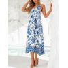CUPSHE Women Swimsuit Coverup V Neck Sleeveless Maxi Summer Beach Dresses(Blue Floral)