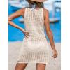 CUPSHE Women Swimsuit Crochet Sleeveless Cover Ups Summer Hollow Out Knit Bathing Suit Beach Coverup Dress(Beige)