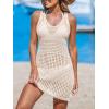CUPSHE Women Swimsuit Crochet Sleeveless Cover Ups Summer Hollow Out Knit Bathing Suit Beach Coverup Dress(Beige)