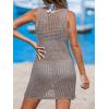 CUPSHE Women Swimsuit Crochet Sleeveless Cover Ups Summer Hollow Out Knit Bathing Suit Beach Coverup Dress(Brown)