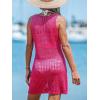 CUPSHE Women Swimsuit Crochet Sleeveless Cover Ups Summer Hollow Out Knit Bathing Suit Beach Coverup Dress(Rose Red)