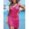 CUPSHE Women Swimsuit Crochet Sleeveless Cover Ups Summer Hollow Out Knit Bathing Suit Beach Coverup Dress(Rose Red)