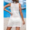 CUPSHE Women Swimsuit Crochet Sleeveless Cover Ups Summer Hollow Out Knit Bathing Suit Beach Coverup Dress(White)