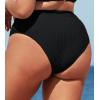CUPSHE Women Swimsuit Plus Size Bikini Bottom High Waisted Ribbed Texture Modest Widen Band Bathing Suit(Black)