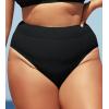 CUPSHE Women Swimsuit Plus Size Bikini Bottom High Waisted Ribbed Texture Modest Widen Band Bathing Suit(Black)
