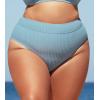 CUPSHE Women Swimsuit Plus Size Bikini Bottom High Waisted Ribbed Texture Modest Widen Band Bathing Suit(Light Blue)