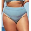 CUPSHE Women Swimsuit Plus Size Bikini Bottom High Waisted Ribbed Texture Modest Widen Band Bathing Suit(Light Blue)