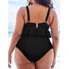 CUPSHE Women Swimsuit Plus Size Bikini Set Two Piece Bathing Suit V Neck High Waisted Flowy Ruffle Hem Floral(Solid Black)