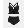CUPSHE Women Swimsuit Plus Size Bikini Set Two Piece Bathing Suit V Neck High Waisted Flowy Ruffle Hem Floral(Solid Black)