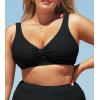 CUPSHE Women Swimsuit Plus Size Bikini Top Ribbed Texture Knotted Front Fixed Wide Straps No Bottom(Black)