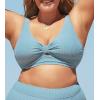 CUPSHE Women Swimsuit Plus Size Bikini Top Ribbed Texture Knotted Front Fixed Wide Straps No Bottom(Light Blue)
