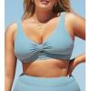 CUPSHE Women Swimsuit Plus Size Bikini Top Ribbed Texture Knotted Front Fixed Wide Straps No Bottom(Light Blue)