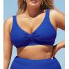 CUPSHE Women Swimsuit Plus Size Bikini Top Ribbed Texture Knotted Front Fixed Wide Straps No Bottom(Royal Blue)