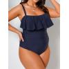 CUPSHE Women Swimsuit Plus Size One Piece Bathing Suit Flowy Ruffle Trim Ruched Front Tummy Control(Dark Blue)