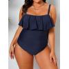 CUPSHE Women Swimsuit Plus Size One Piece Bathing Suit Flowy Ruffle Trim Ruched Front Tummy Control(Dark Blue)
