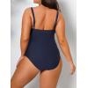 CUPSHE Women Swimsuit Plus Size One Piece Bathing Suit Flowy Ruffle Trim Ruched Front Tummy Control(Dark Blue)