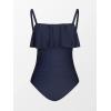 CUPSHE Women Swimsuit Plus Size One Piece Bathing Suit Flowy Ruffle Trim Ruched Front Tummy Control(Dark Blue)