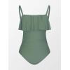 CUPSHE Women Swimsuit Plus Size One Piece Bathing Suit Flowy Ruffle Trim Ruched Front Tummy Control(Olive Green)