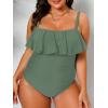 CUPSHE Women Swimsuit Plus Size One Piece Bathing Suit Flowy Ruffle Trim Ruched Front Tummy Control(Olive Green)