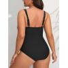 CUPSHE Women Swimsuit Plus Size One Piece Lace V Neck Ruched Front Tummy Control with Adjustable Wide Straps(Black)