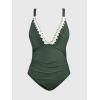 CUPSHE Women Swimsuit Plus Size One Piece Lace V Neck Ruched Front Tummy Control with Adjustable Wide Straps(Olive Green)